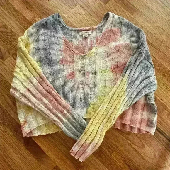 Tie Dye Long Sleeve Crop Top Sweater SZ XS l Hippie Boho Festival Spring - Picture 2 of 7